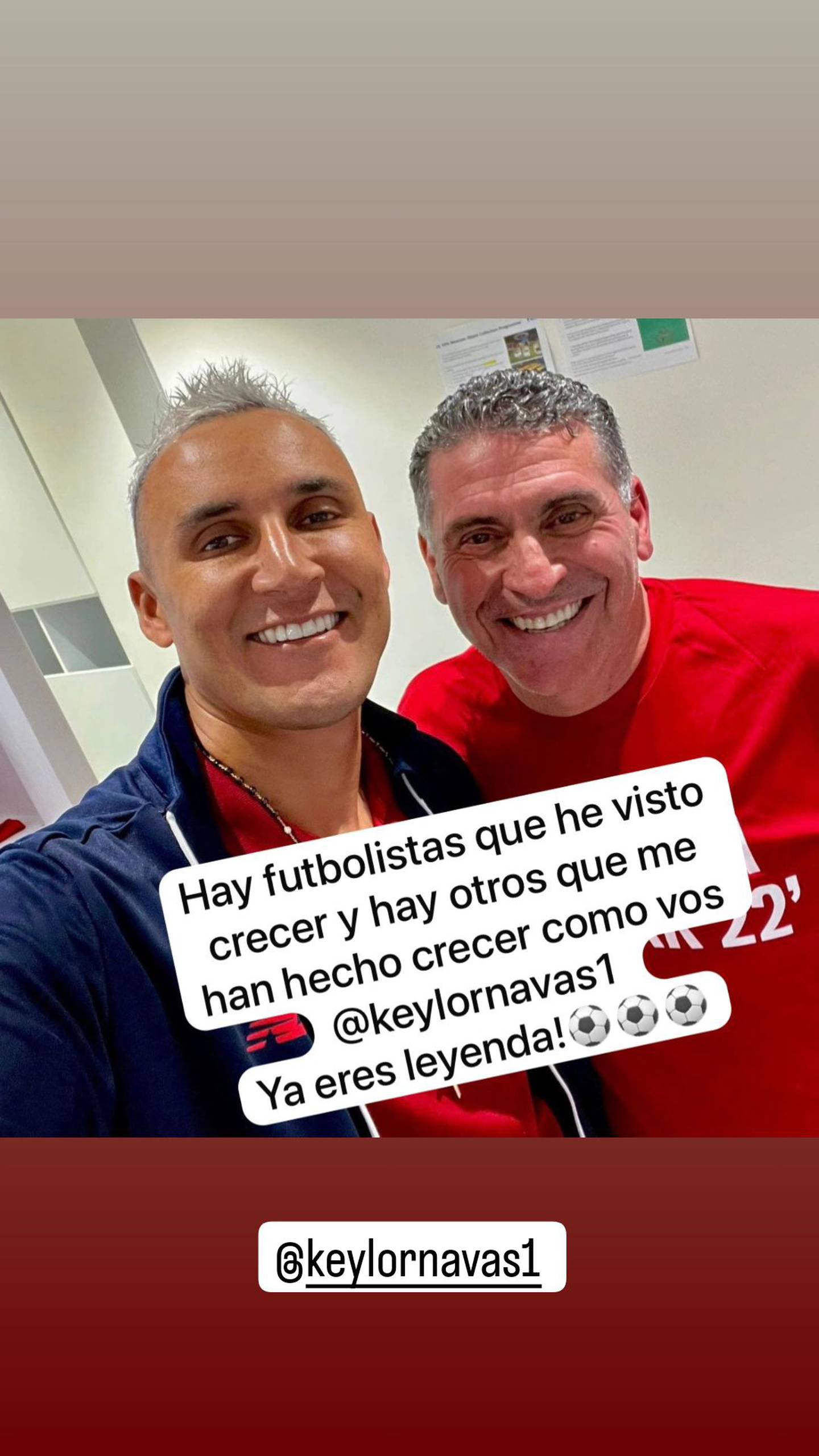 Luis Fernando Suárez se tomó unos minutos para enviarle un mensaje a Keylor Navas. Foto: Instagram.